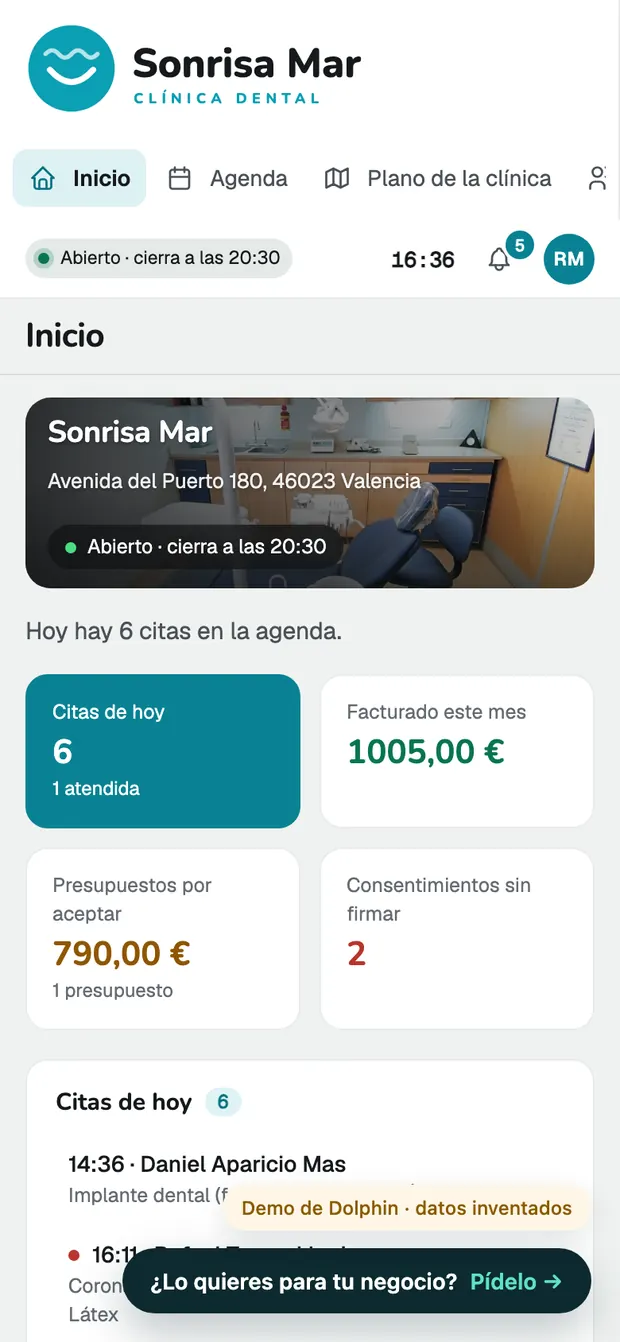 Demo de software para clínicas dentales en el móvil