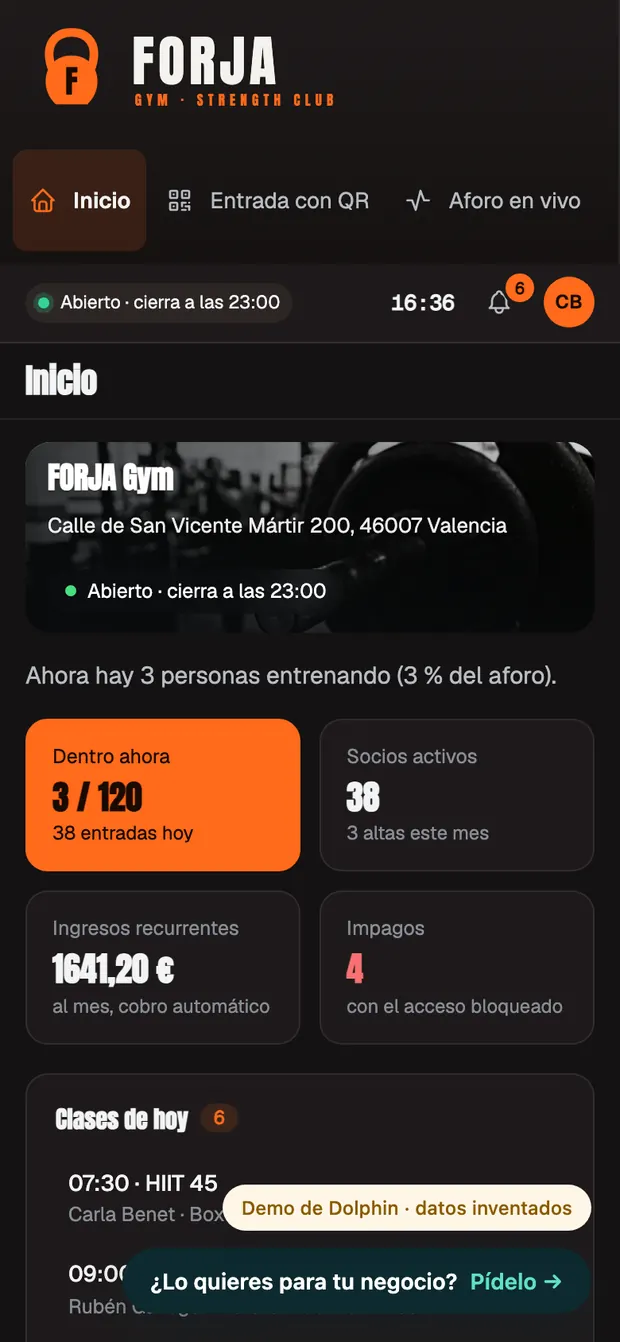 Demo de software para gimnasios en el móvil