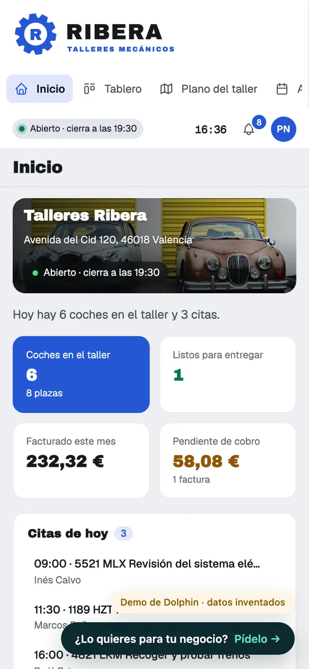 Demo de software para talleres en el móvil