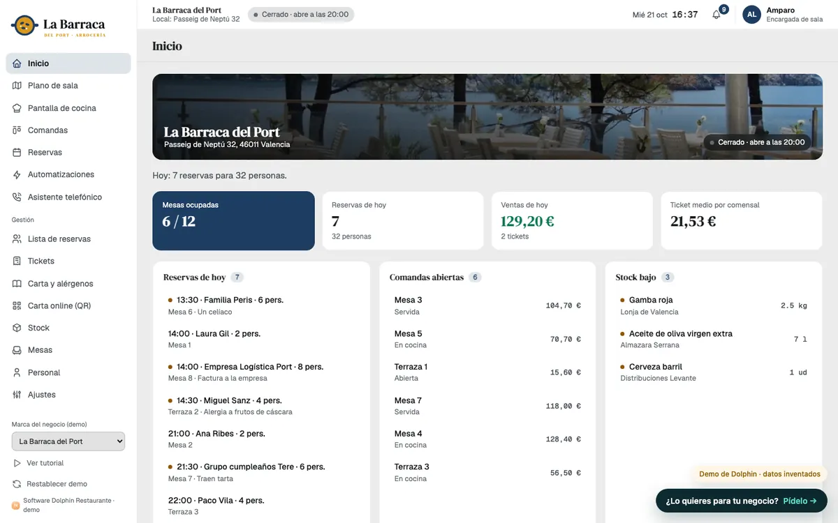 Demo de software para restaurantes en el ordenador